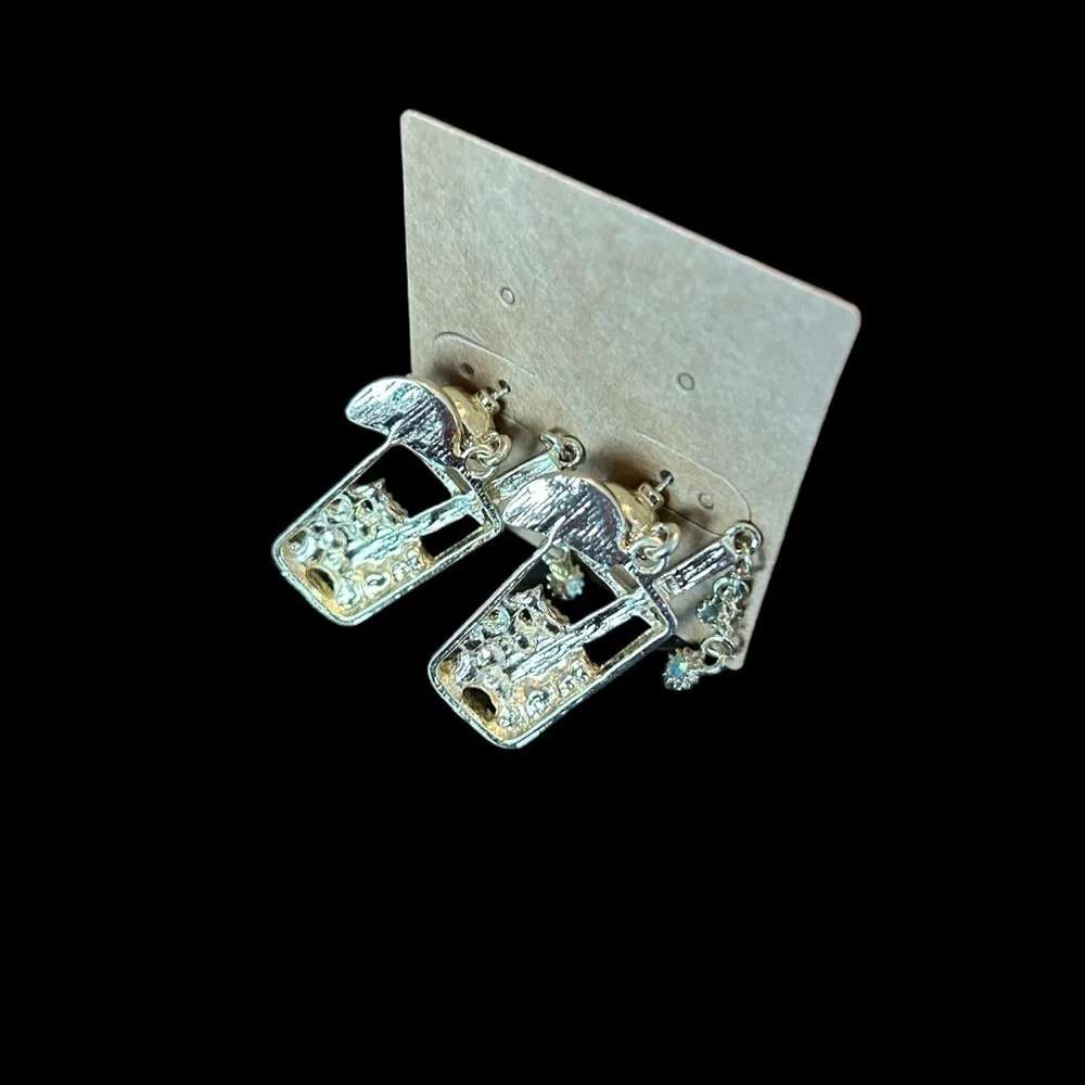 Tropical Drink Rhinestone Dangle Earrings NWOT